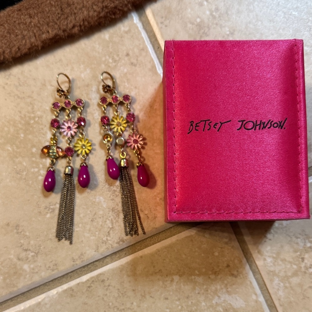 Betsey Johnson Floral Pink and Gold Earrings